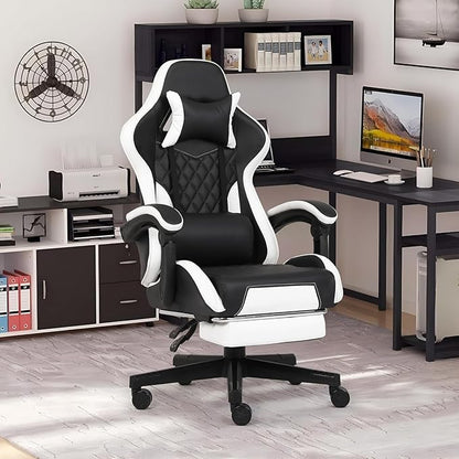Gaming Chair, Computer Gaming Chairs with Footrest, Linkage Armrests and Lumbar Support, High Back Ergonomic Office Chair for Adults, Big and Tall Desk Chair(Blackwhite)