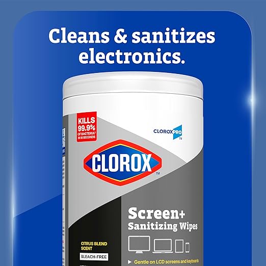 CloroxPro Clorox Screen+ Sanitizing Wipes, Bleach Free Cleaning Wipes, Citrus Blend Scent, 75 Count