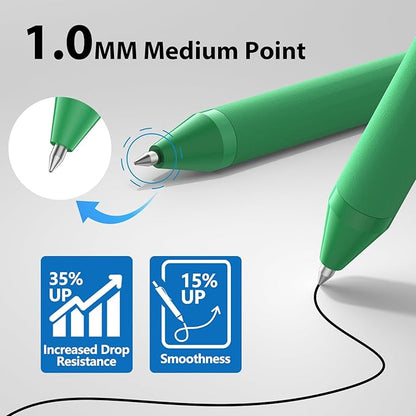Ballpoint Pens Bulk - 107 Pcs Black Ink Pens in Bulk | 1.0 Medium Point Smooth Writing, Retractable No Bleed Ball Point Pen for Men Women (Green Barrel)