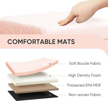 PINPLUS Storage Ottoman Cube Square Shaped Ottomans with Storage Foot Stool Footrest for Lving Room Boucle Ottoman Seat for Dorm Room,Faux Teddy Fur Pink,15"x15"x15"
