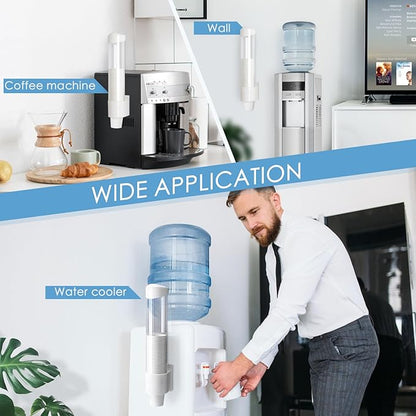 Cup Dispenser Large Pull Type,Paste or Screw Plate Mountable,Fits 7oz to 12oz Cone or Flat Bottom Cup,17”Tube,Mounting Water Dispenser Cooler or Wall,Attractive at Home Office (Large,White)