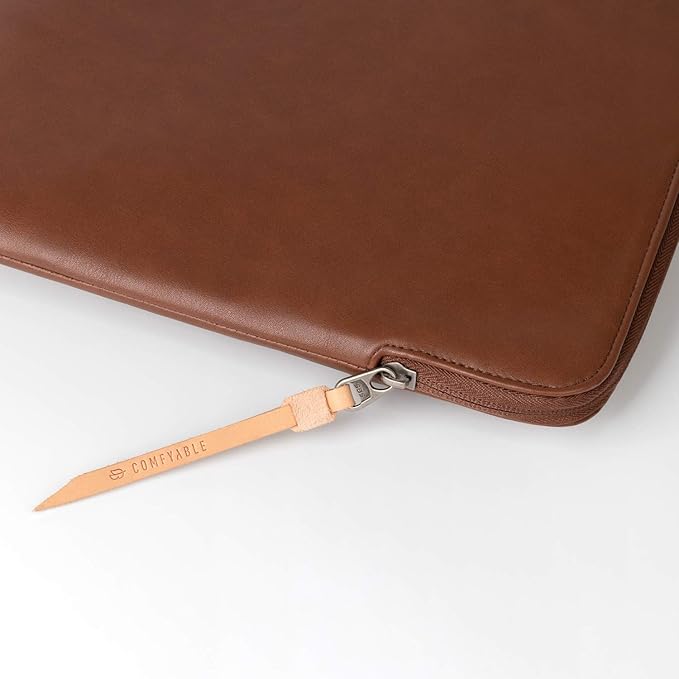 Comfyable Leather Laptop Sleeve Compatible with 16 Inch MacBook Pro M4 2024 & 15 Inch MacBook Air M4 M3 M2 2025, Brown