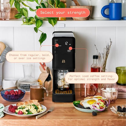 Beautiful Single Serve Coffee Maker with Built-In Burr Grinder, Hot or Iced, Pod-Free, 6 Brew Sizes, 3 Strengths, Touch Display, Reusable Filter, 64oz Reservoir, Slim Design (Black Sesame)