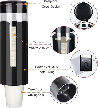 Cup Dispenser, Pull Type Water Cooler Cup Holder Fit 4oz-7oz Disposable Cups, Upgraded Wall Mounted Mouthwash Cup Dispenser for Bathroom Office Gym School -Black