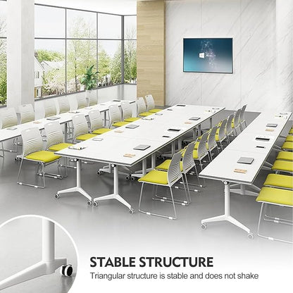 Folding Conference Table Modern Large Mobile Meeting Table Rolling Conference Room Tables with Wheels Seminar Tables for Office Training Classroom (6, White, 63" D X 19.7" W X 29.5" H)