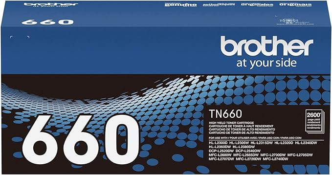 Brother Genuine High Yield Toner Cartridge, TN660, Replacement Black Toner, Page Yield Up to 2,600 Pages, Amazon Dash Replenishment Cartridge, Black, 1 pack