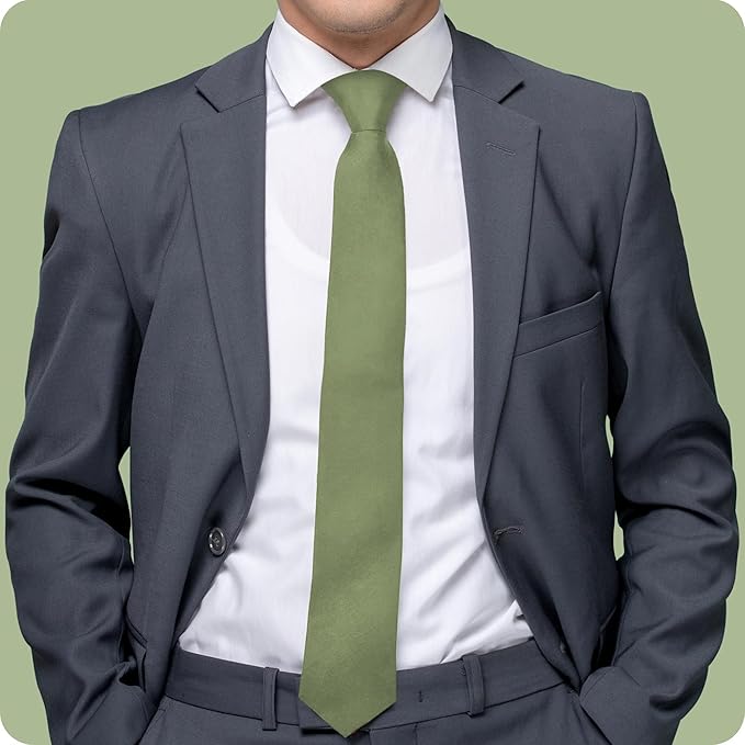 boxed-gifts Umo Lorenzo Tie for Men Satin Finish Necktie - Standard Width Ties - Black, Navy, Red, Sage Green Tie
