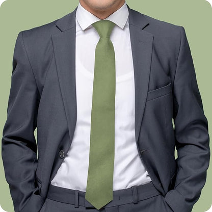boxed-gifts Umo Lorenzo Tie for Men Satin Finish Necktie - Standard Width Ties - Black, Navy, Red, Sage Green Tie