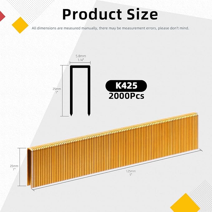 Hilitchi 2000Pcs 1 Inch 18 Gauge Narrow Crown Staples, Gold Brad Nails Gun Nails 18 Gauge Galvanized Finish Staples with Storage Case