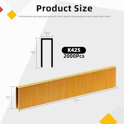 Hilitchi 2000Pcs 1 Inch 18 Gauge Narrow Crown Staples, Gold Brad Nails Gun Nails 18 Gauge Galvanized Finish Staples with Storage Case