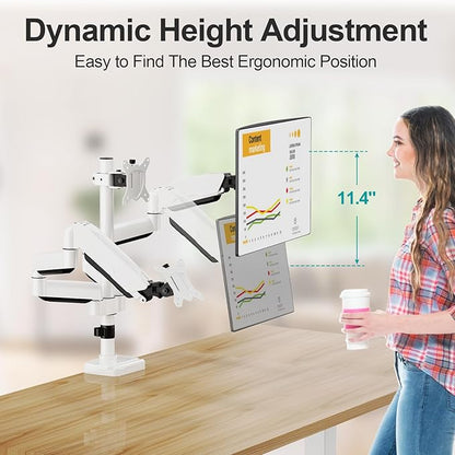 MOUNT PRO Triple Monitor Mount, 3 Monitor Desk Mount for Three Screens up to 32 Inch, Full Motion Gas Spring Heavy Duty Arm Hold up to 19.8lbs Each, White
