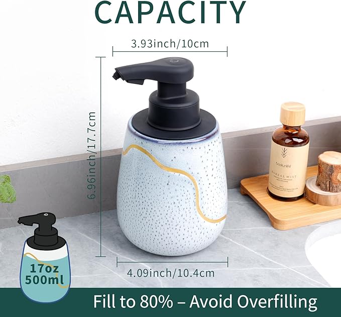 BosilunLife Automatic Foaming Soap Dispenser - Touchless Foam Hand Wash Dispenser for Bathroom Ceramic Smart Electric Auto Dish Soap Dispenser Waterproof, USB C Rechargeable, 17 oz, Speckled Blue