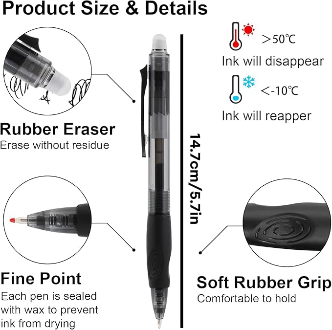 USUAL 0.5mm 8 Color Erasable Gel Pens,Make Mistakes Disappear Colored Pens,Fine Point Retractable Erasable Gel Pens for Writing,Drawing,Office,Plannen,School Supplies