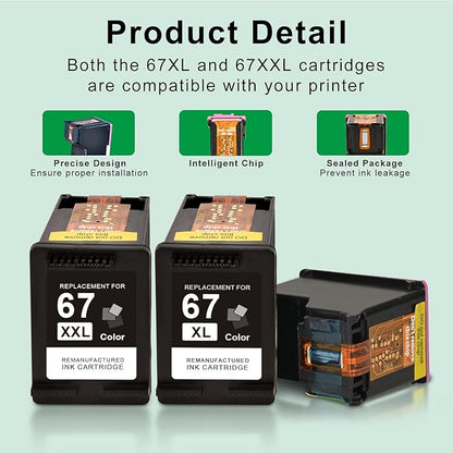 SAILNER 67XL Black High-Yield Ink Cartridge Replacement for HP Ink 67 67XL HP Printer Ink use with for DeskJet 2855e Ink Cartridges Deskjet 4155e 2755e 4155 2700 2700e Envy 6055 Printer 67(2 Pack)