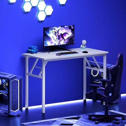 DlandHome Folding Desk Small Desk 31.5 inches Computer Desk for Home Office Folding Table Writing Table for Small Spaces No Assembly Required White & White Frame