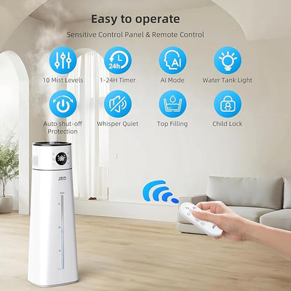 JRD Humidifier Large Room 8L/ 2.1Gal, Ultrasonic Cool Mist for Bedroom, Quiet Humidifier with Remote Control, 10 Mist Modes, 24H Timer, AI Mode for Baby Home Office Adults Plants