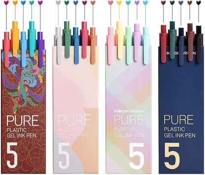 Kaco Gel Pens 20 Assorted Color Ink 0.5mm Fine Point, Cute Stationery Journaling Note Taking Pens Retractable Office Supplies
