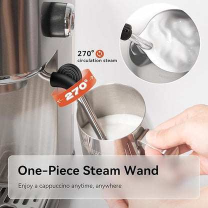 HIBREW H10B - 51mm Espresso Machine - Temperature & Cup Volume Adjustable at will - With Intelligent Display Screen & Pressure Gauge - Stainless Steel Body(Metallic Silver)