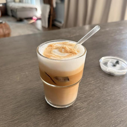 13oz Glass Tumbler with Straw and Lid Sealed, Carry On Reusable Iced Coffee Cups,Thick Wall Glass Coffee Drinking Glassware Cups