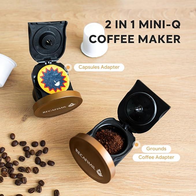 MINI Q 2-in-1 Single Serve Coffee Maker - Brew K-Cups or Ground Coffee (4-8 oz) - Compact Americano Coffee Brewer with Reusable Filter (Grey)