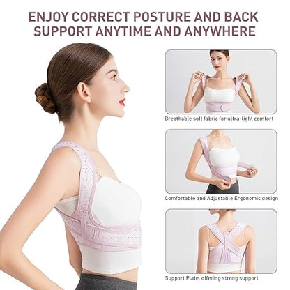 Posture Corrector For Women, Adjustable Back Brace For Posture, Back Posture Corrector Providing Pain Relief From Lumbar, Neck, Shoulder, And Clavicle, Back (S/M Upper Waist 27-35 Inch)