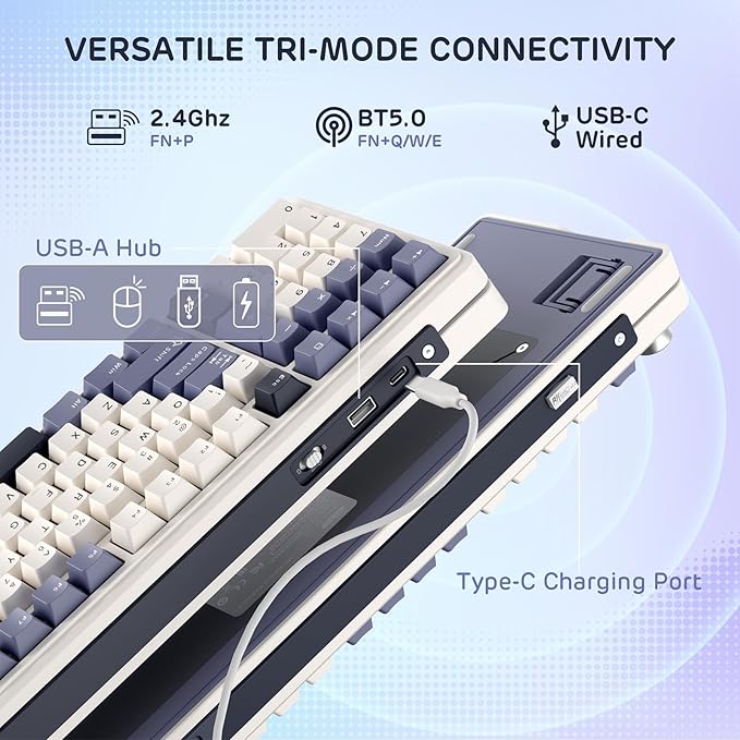 RK ROYAL KLUDGE L98 Wireless Mechanical Keyboard w/Left-Handed Southpaw Design Numpad & Hot Swappable Knob, Tri-Mode 95% Keyboard BT/2.4G/USB-C, Pro Software, Gasket Mount, Massive 8000mAh Battery