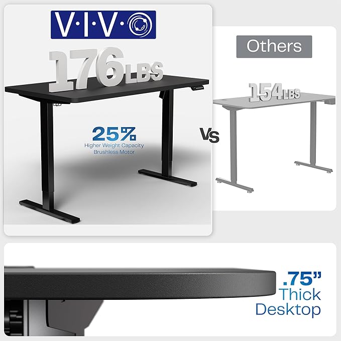 VIVO Electric Dry Erase 60 x 24 in Standing Desk, Memory Height Adjustment, 1B Series, White Marble Pattern Top, Black Frame, DESK-KIT-1B6WM