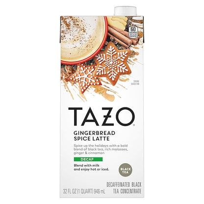 TAZO Decaf Gingerbread Spice Latte Tea Concentrate, 32 Fl Oz Carton (Pack of 2)