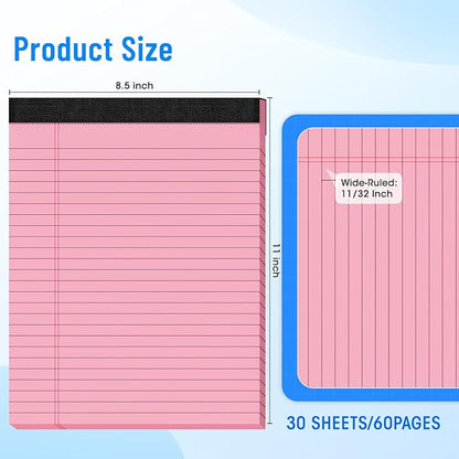 5pcs Legal Pads 8.5 x 11, Notepads 8.5 x 11 Inch,30 Sheets/Pack, Color Note Pads Clear Print Writing Pads of Paper, Memo Pads , Perforate Legal Notepads Paper , Wide Ruled Lined with Sturdy Back