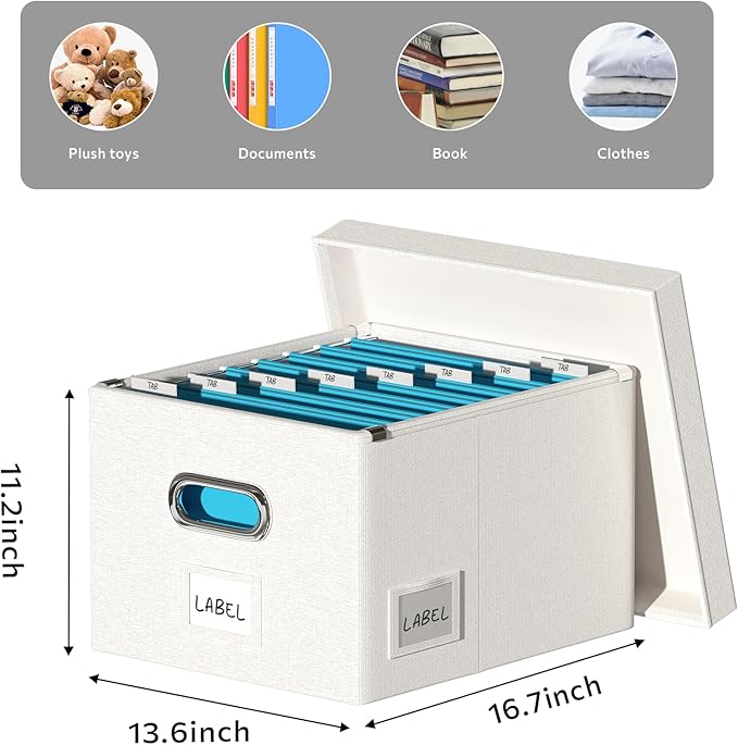 File Organizer Collapsible Storage Box for Office File Box with Lids Document Organizer for Office and Home Easy Slide Durable Hanging File Box (Off White)