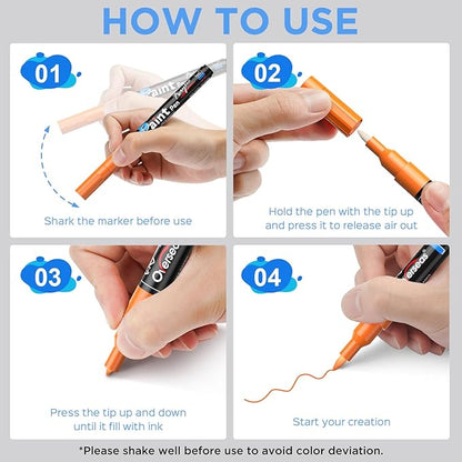 Overseas Paint Markers Pens - Yellow Permanent Markers Acrylic Paint Pens 12 Pack, Water Based, Waterproof, 0.7mm Extra Fine Tip Acrylic Marker for Wood, Metal, Rock, Plastic, Glass, Canvas, Fabric