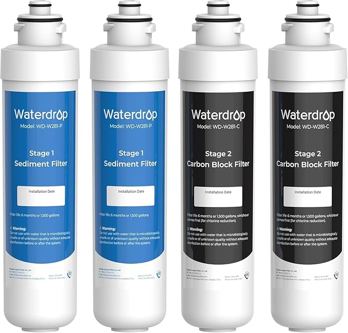 Waterdrop W281 Water Filters for Water Coolers, Replacement for Avalon® branded Bottleless Water Coolers Filters, 1,500 Gallon Extended Lifespan, More Pure Enjoyment, 4 Count（2 SET)
