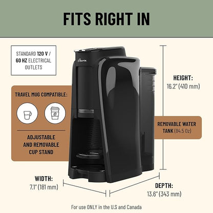 Flavia Aroma Brewer - Coffee Machine, Makes Coffee, Lattes, Tea, and other Hot or Iced Beverages with Single-Serve Freshpacks, Multiple Brew Sizes, Grey