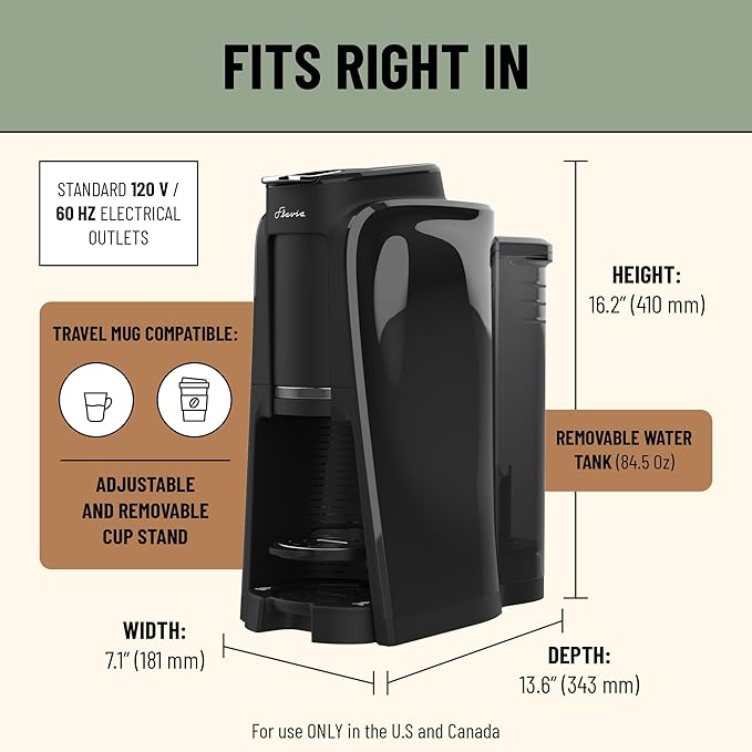 Flavia Aroma Brewer - Coffee Machine, Makes Coffee, Lattes, Tea, and other Hot or Iced Beverages with Single-Serve Freshpacks, Multiple Brew Sizes, Black