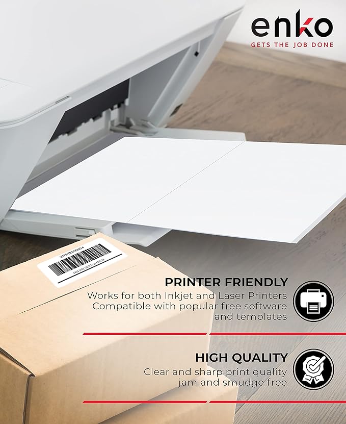 enKo - 5-1/2 x 8-1/2 Inch Label - White Blank - 2 Per Sheet Half Shipping Labels for Laser Inkjet Printer (1000 Sheets, 2000 Labels)
