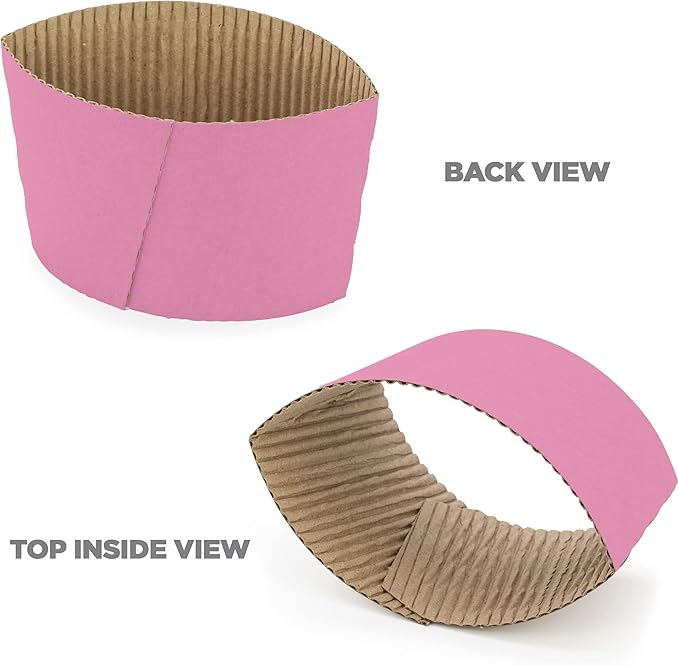 FMP Brands [200 Pack] Pink Coffee Cup Sleeves Disposable for Hot Drinks, Durable Corrugated Cardboard Cup Sleeves for 10-24 oz Cups, Beverage Insulator and Hand Protection for Hot & Cold Drinks