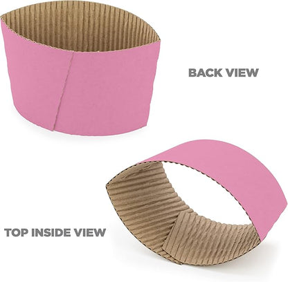 FMP Brands [200 Pack] Pink Coffee Cup Sleeves Disposable for Hot Drinks, Durable Corrugated Cardboard Cup Sleeves for 10-24 oz Cups, Beverage Insulator and Hand Protection for Hot & Cold Drinks