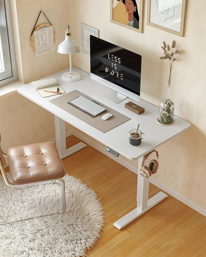 FEZIBO Standing Desk, 55×28 Inches Electric Height Adjustable, Sit Stand Up, Computer Office Desk with Splice Board, While Frame/While TOP