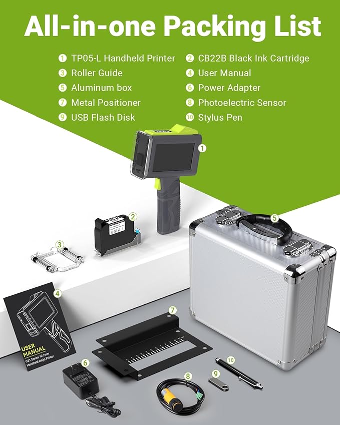 TESEN Upgraded Handheld Printer at 0.5 Inch Print Height with Sensor Printing on Production Line Use Fast Dry Ink to Print Date Time Logo Barcode QR Code Batch Number Anywhere (Works Over 16 Hours)