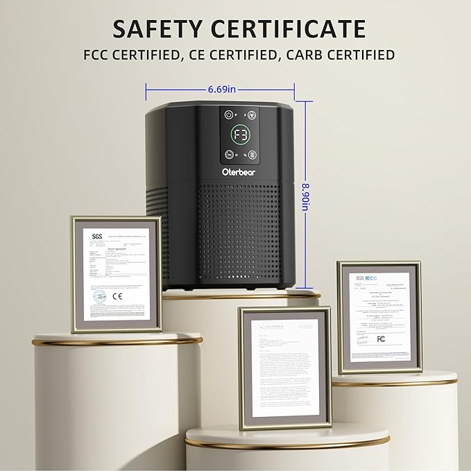 Air Purifiers for Bedroom Home Up to 1350 Ft², Oterbear Room Air Cleaner with H13 True HEPA Filter with Sleep Mode, Aroma Function, Ambient Light, Remove Dander Smoke Pollen Odor, Black