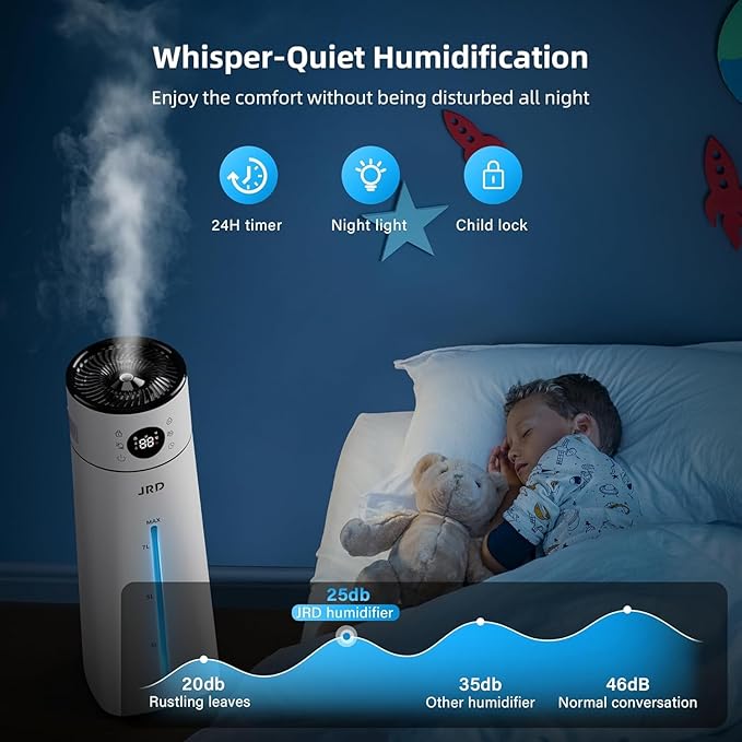 JRD Humidifier Large Room 8L/ 2.1Gal, Ultrasonic Cool Mist for Bedroom, Quiet Humidifier with Remote Control, 10 Mist Modes, 24H Timer, AI Mode for Baby Home Office Adults Plants