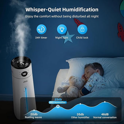 JRD Humidifier Large Room 8L/ 2.1Gal, Ultrasonic Cool Mist for Bedroom, Quiet Humidifier with Remote Control, 10 Mist Modes, 24H Timer, AI Mode for Baby Home Office Adults Plants