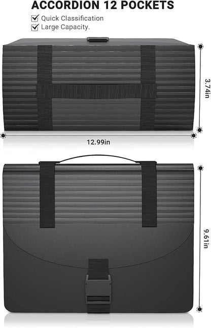 Expanding File Folders with Handle,Accordion File Organizer 13 Expandable Pockets,Portable Filing Box,Adjustable Support Strap,Colored Tabs,Paper Bills Documents Organizer,A4/Letter Size
