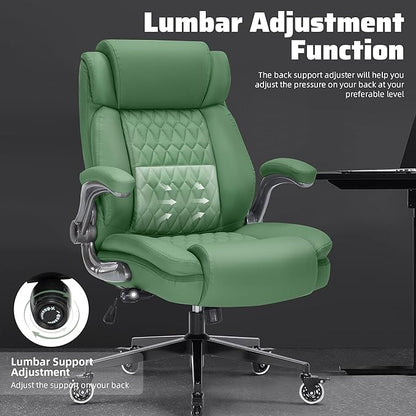 Large High Back Office Chair with Flip Arms- Executive Desk Chair with Locking Wheels, Adjustable Lumbar Support, Ergonomic Synthetic Leather Computer Chair Prevents Cats Scratching