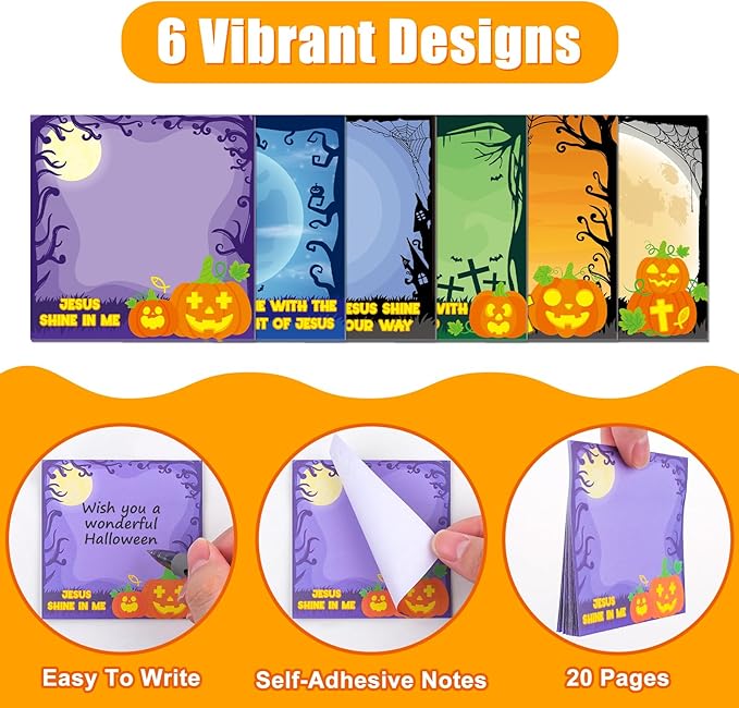 30 Pack Halloween Bible Sticky Notes - 600 Sheets Christian Jesus Pumpkin Sticky Notes Religious Bible Verse Quotes Notepads for Halloween Gifts Message Reminder Diary Lists
