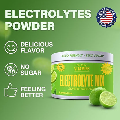 Dr. Price’s Electrolytes Powder Bulk | Lemon Lime 90 Servings | Sugar Free Hydration Powder with 72+ Trace Minerals | Keto, Vegan, Electrolyte Drink Mix | Doctor-Formulated, Made in USA