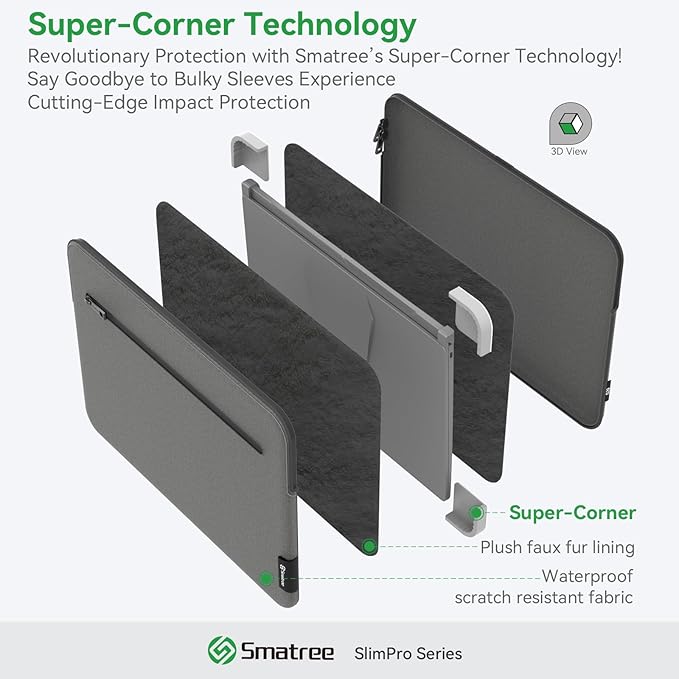 Smatree SlimPro Laptop Sleeve Case for 14 inch Acer Swift Go 14 Laptop SFG14 71-52TV/71-54AP/71T-71SZ/71-785V, Case with Swift-access Accessory Pocket, Patented Super-Corner Design, Light Grey(S413LG)