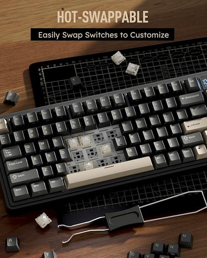 RK ROYAL KLUDGE M100 Wireless Mechanical Keyboard w/Screen & Dual Knobs, Tri-Mode Gasket Mount Gaming Keyboard with Number Pad, Hot Swappable Cream Switch, Black