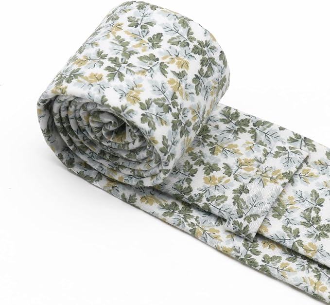 Cotton Floral Ties for Men 2.76" Men's Skinny Tie Linen Flower Printed Neck Tie for Wedding Dating Party