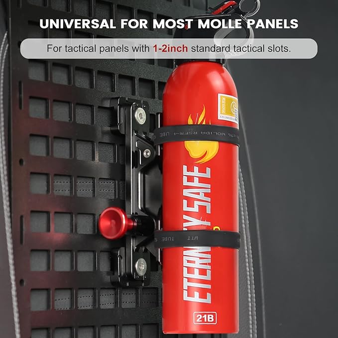 MOLLE Panel Fire Extinguisher Mount Kit-Quick Release Car Fire Extinguisher Mount Bracket for 1-2in Tactical Rigid MOLLE Panel Holes.Fire Extinguisher Holder Fits MOLLE Panels Accessories for Vehicle